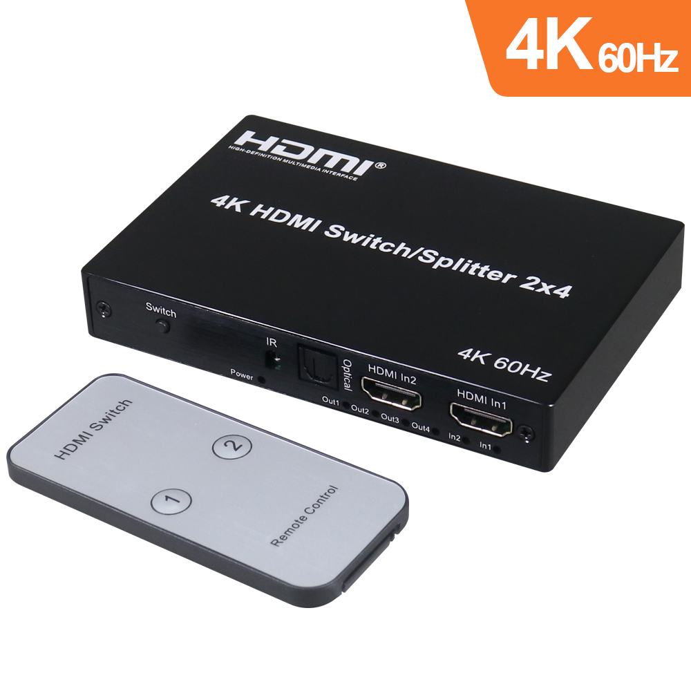 伽利略 HDMI 4K@60Hz 影音分配器 2進4出 Slim版