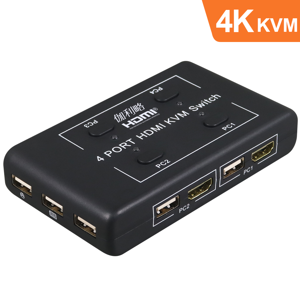 伽利略 HDMI 4K60Hz KVM 影音切換器 4埠 手動+電子式